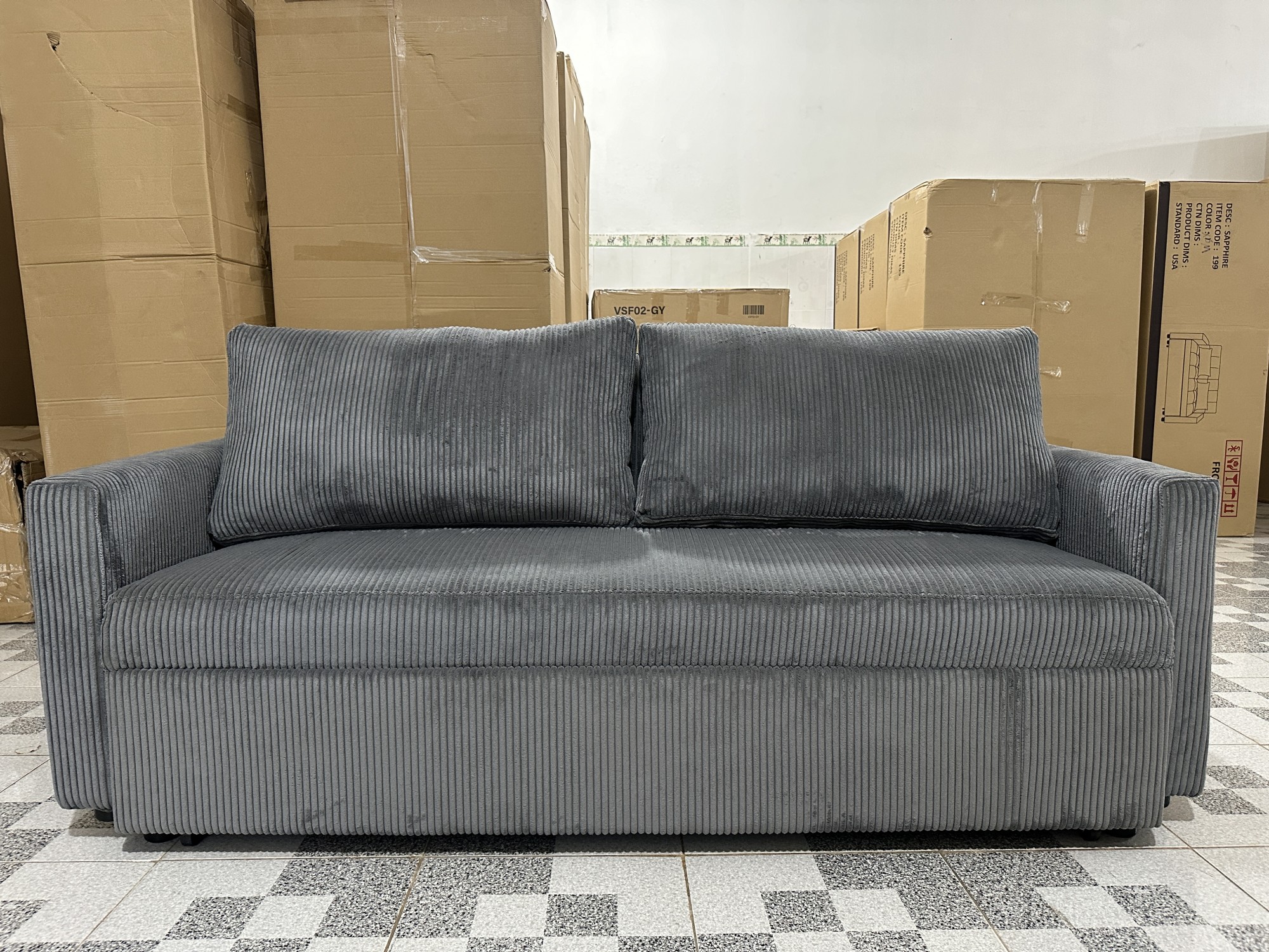 SOFA BED 1M8 VẢI GÂN XÁM - ảnh 2